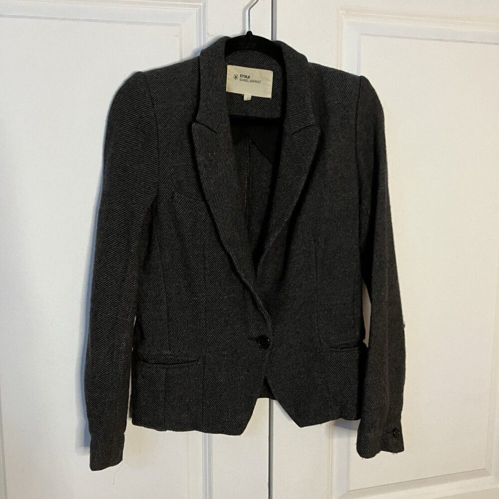 Etoile Isabel Marant Blazer Womens 0 Wool Blend Tweed Black‎ Gray